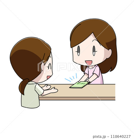 お薬手帳をわたす女性のイラスト 118640227