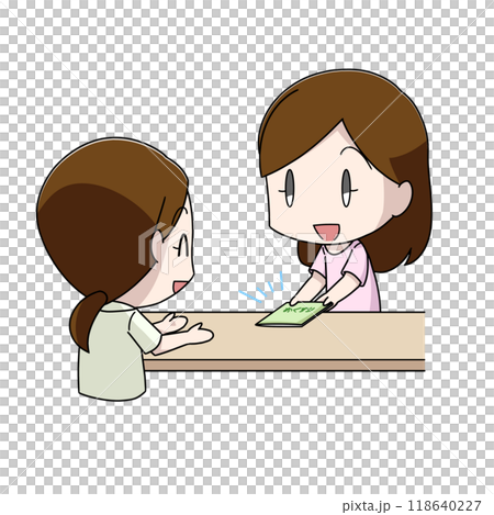 お薬手帳をわたす女性のイラスト 118640227