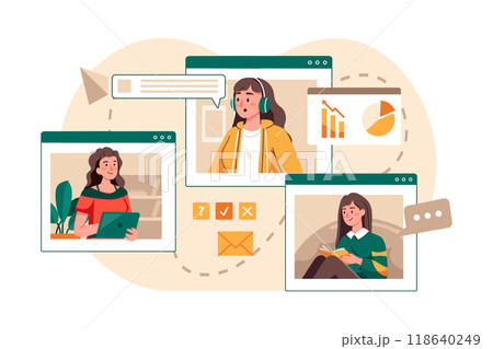 People taking knowledge by video call People taking knowledge by video call 118640249