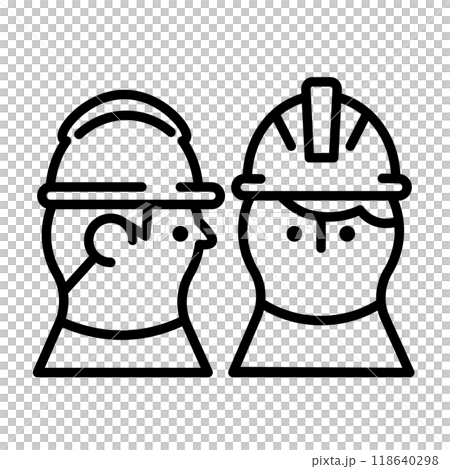 一個戴著頭盔的人。前視圖和側視圖。 118640298