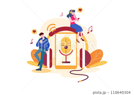 People listening to recording audio podcast concept People listening to recording audio podcast concept 118640304