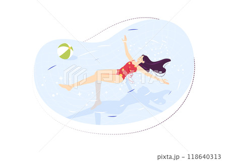 Young women resting and swimming at the swimming pool 118640313