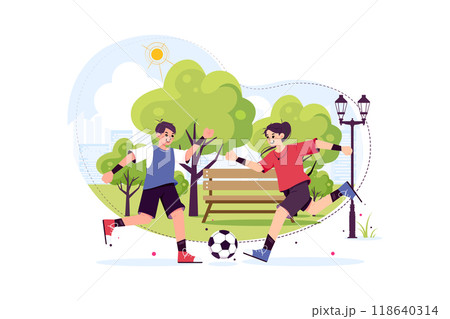Children playing football at the park 118640314