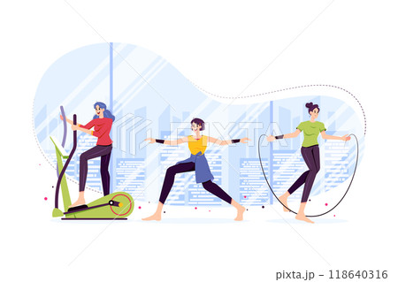 Ladies doing exercise and gym activity 118640316
