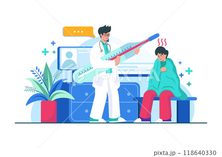 Doctor Measuring Temperature Illustration Concept Doctor Measuring Temperature Illustration Concept 118640330