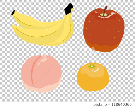 香蕉、蘋果、桃子和橘子水果插圖集平淡的味道 118640360
