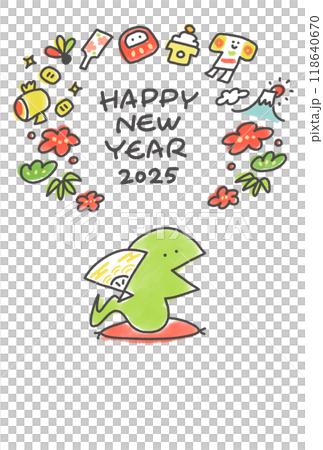 新年の挨拶をする蛇 年賀状 座布団 2025 新年の挨拶をする蛇 年賀状 座布団 2025 118640670