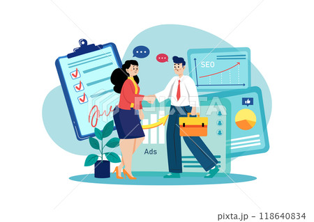 Online Digital Marketing Illustration concept. Flat illustration isolated on white background 118640834