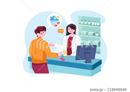 Customer Purchasing Medicine From The Pharmacy 118640846