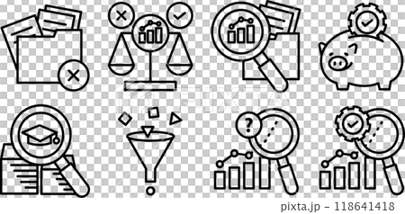 スマートファクトリーを進めるポイントを表すイメージアイコンセット。 スマートファクトリーを進めるポイントを表すイメージアイコンセット。 118641418