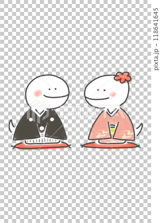 Two snakes sitting on a cushion, New Year's card material, Kimono, Couple 118641645