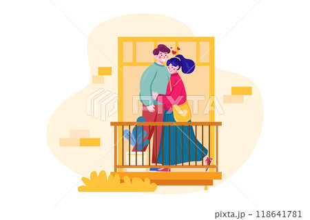 Romantic couple on the balcony 118641781