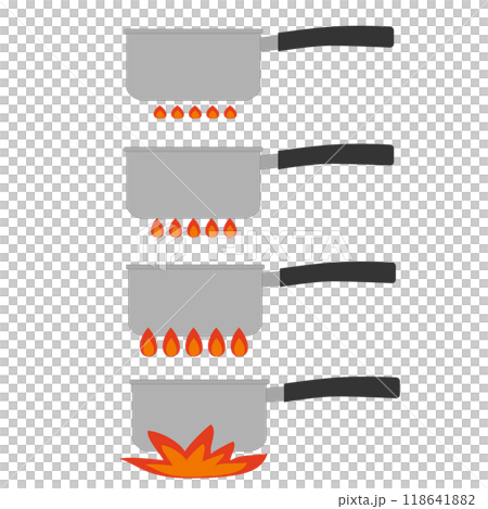 片手鍋と様々な火加減のイラスト 118641882