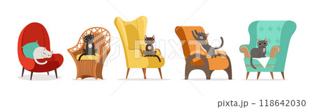 Playful Cat as Fluffy Feline with Cute Snout at Home Vector Set Playful Cat as Fluffy Feline with Cute Snout at Home Vector Set 118642030