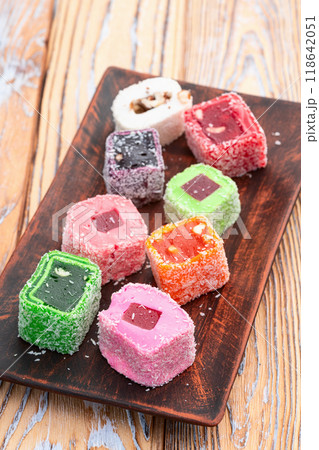 Turkish delight candy . Rahat lokum photography 118642051