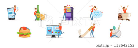 Bad Habits with Man Character Have Some Addictions Problem Vector Set Bad Habits with Man Character Have Some Addictions Problem Vector Set 118642152