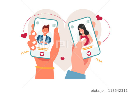 Couple found a match through an online dating app Couple found a match through an online dating app 118642311