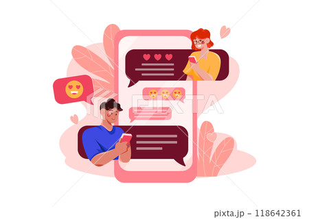 Online Dating Illustration concept. Flat illustration isolated on white background Online Dating Illustration concept. Flat illustration isolated on white background 118642361