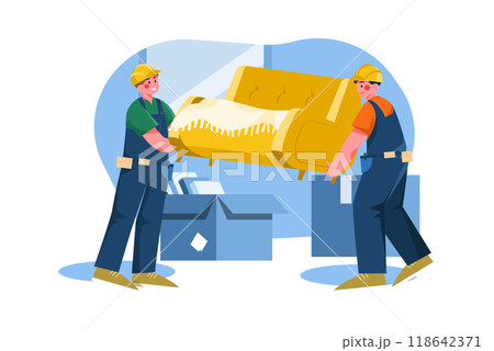 Construction workers arranging interior Construction workers arranging interior 118642371
