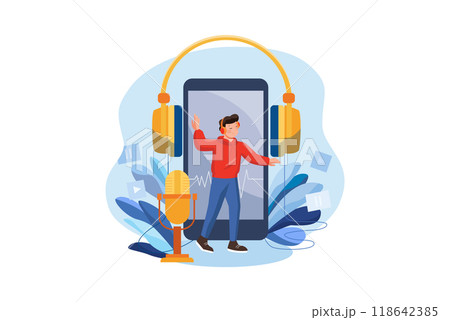 Boy Listening To Trending Podcast 118642385
