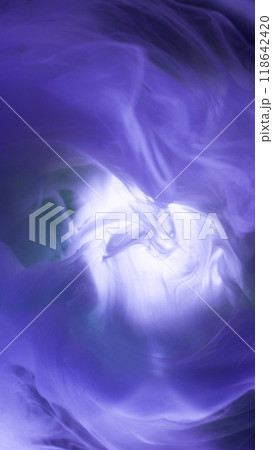 Mist swirl. Blur smoke. Defocused purple color vapor floating acrylic paint water blend twirl flow abstract art background. 118642420