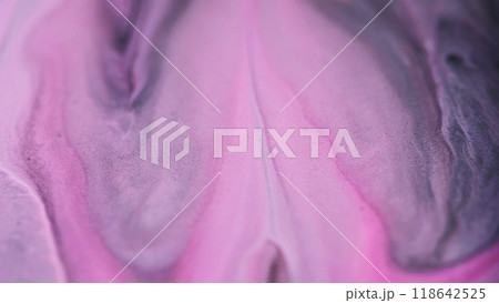 Sparkling liquid. Emulsion glitter texture. Paint art pink purple ink pigment mix color shiny abstract art background design. 118642525