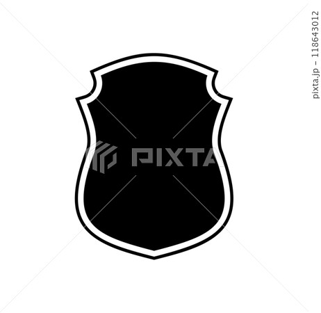 Black silhouette Shield frame Logo. Vector template Sign of Protection, Guard and Security. Insurance or Immunity Empty icon design isolated on white background. Symbol for your web site design, app 118643012