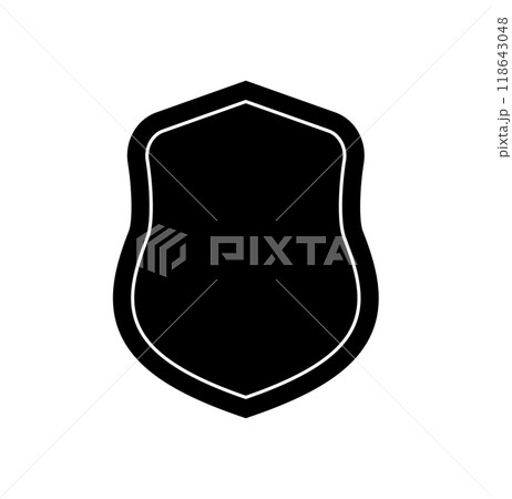 Black silhouette Shield frame Logo. Vector template Sign of Protection, Guard and Security. Insurance or Immunity Empty icon design isolated on white background. Symbol for your web site design, app 118643048