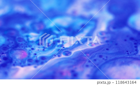 Paint bubbles. Foam texture. Blur purple blue white color sparkling emulsion mix round droplet floating abstract art background. 118643164