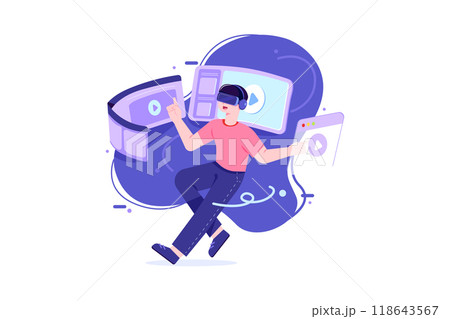 Woman Watching Video Using Virtual Reality 118643567