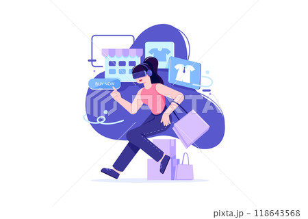 A Girl Shopping Using Virtual Technology A Girl Shopping Using Virtual Technology 118643568