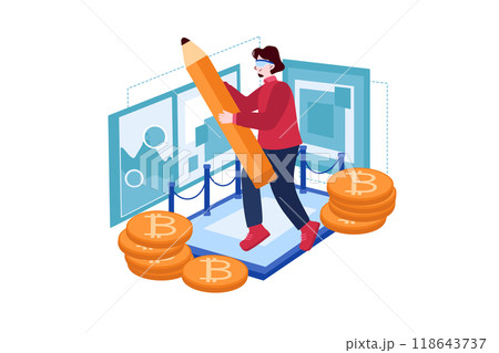 Girl working on Virtual NFT 118643737