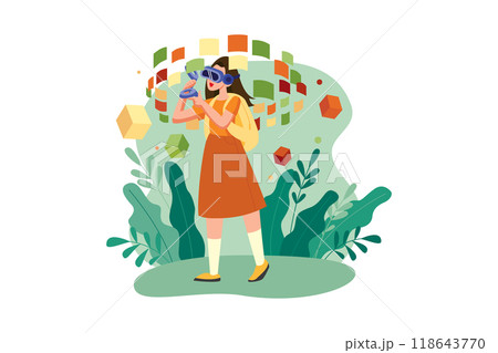 Girl enjoying study using VR tech 118643770