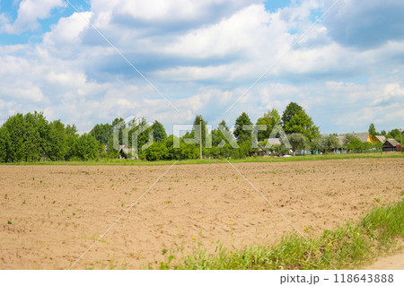 Collective farm field for planting potatoes Collective farm field for planting potatoes 118643888