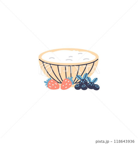 Vector illustration with a bowl of yogurt with strawberries and blueberries on a white background 118643936