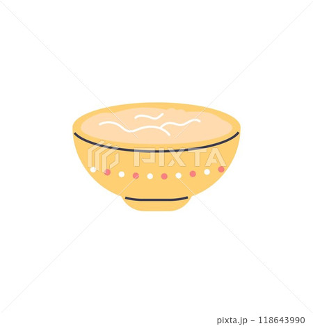 Vector illustration with a bowl of yellow dessert made of fresh fruits: pudding, yogurt, smoothies Vector illustration with a bowl of yellow dessert made of fresh fruits: pudding, yogurt, smoothies 118643990