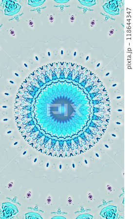 Intricate blue mandala symmetrical artwork for meditation designs calming art illustration abstract background. 118644347