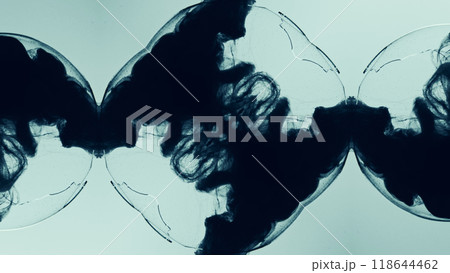 Symmetrical patterns of ink smoke blue contemporary artistic composition art illustration abstract background. 118644462
