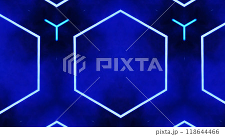 Futuristic hexagonal pattern with vibrant blue neon glow modern designs art illustration abstract background. Futuristic hexagonal pattern with vibrant blue neon glow modern designs art illustration abstract background. 118644466