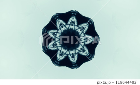 Intricate symmetrical mandala with a dark black ink on a light blue modern designs art illustration abstract background. 118644482