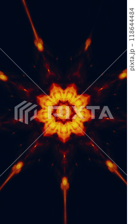 Vivid mandala with starburst orange rays effects cosmic ethereal elements on dark black art illustration abstract background. Vivid mandala with starburst orange rays effects cosmic ethereal elements on dark black art illustration abstract background. 118644484