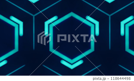 Hexagonal pattern in vivid neon blue contemporary futuristic designs art illustration abstract background. Hexagonal pattern in vivid neon blue contemporary futuristic designs art illustration abstract background. 118644498