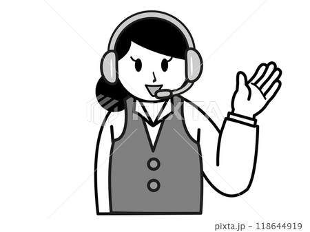 案内するヘッドセットをつけた若い女性 118644919
