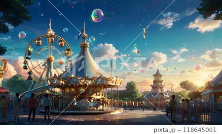 ゲーム背景 青空のレジャーランドキラキラ遊園地 ゲーム背景 青空のレジャーランドキラキラ遊園地 118645001