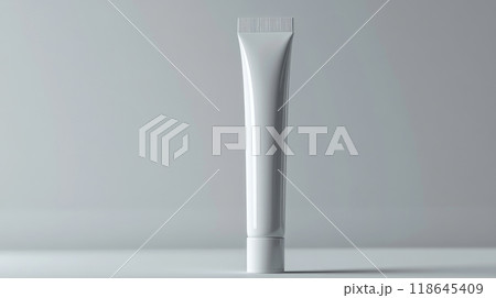 White toothpaste tube with matte texture and white cap, standing upright. 118645409