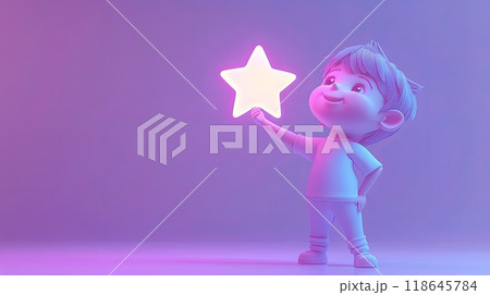 A boy holding a star purple tone. 118645784