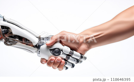 ヒューマノイドと人間の握手 118646395