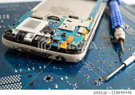 Repairing and upgrade circuit mainboard of notebook, electronic, computer hardware and technology concept. 118646446