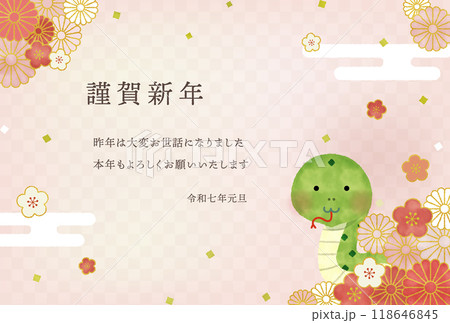 巳年の水彩風イラスト年賀状 巳年の水彩風イラスト年賀状 118646845