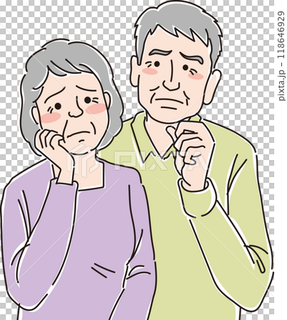 An elderly couple with troubled faces_upper body 118646929